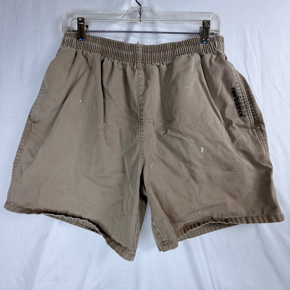New Balance Shorts Mens Medium Brown Vintage Cotton Twill Elastic Waist Khaki